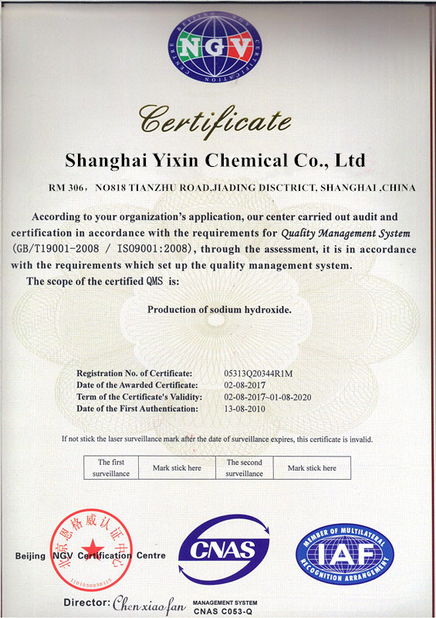 China Shanghai Yixin Chemical Co., Ltd. Certificaten